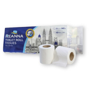 REANNA 2 PLY TOILET ROLL ±140SHEET/ROLL 10ROLL/PKT ±18GSM (9.5*9.5CM)[12PKT/BDL]