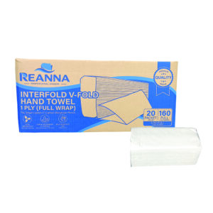 REANNA 1 PLY INTERFOLD V-FOLD HAND TOWEL ±160PULL/I.PKT ±32GSM (20*18CM)[20PKT/CTN]